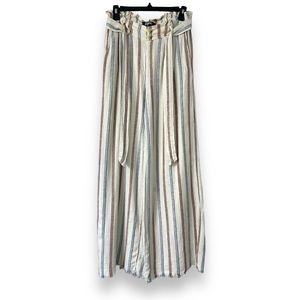 Rewash wide leg linen belted striped pants, M